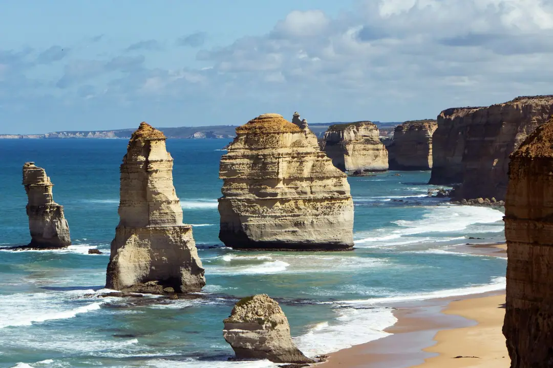 Breathtaking coastal view of the Twelve Apostles limestone stacks in Victoria, Australia.
